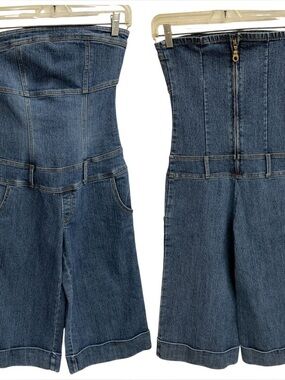Rue21 Blue Strapless Denim Jumpsuit Shorts Size S